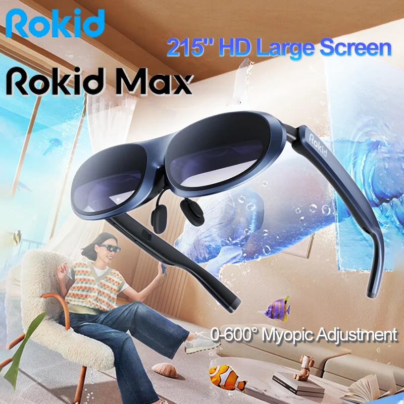 Rokid Max 3D Ar Smart Virtual Glasses 215 Pollici Max Screen Smart Lens 1080P Fhd Micro Oled Computer Occhiali Per Telefoni/Switch/Ps5
