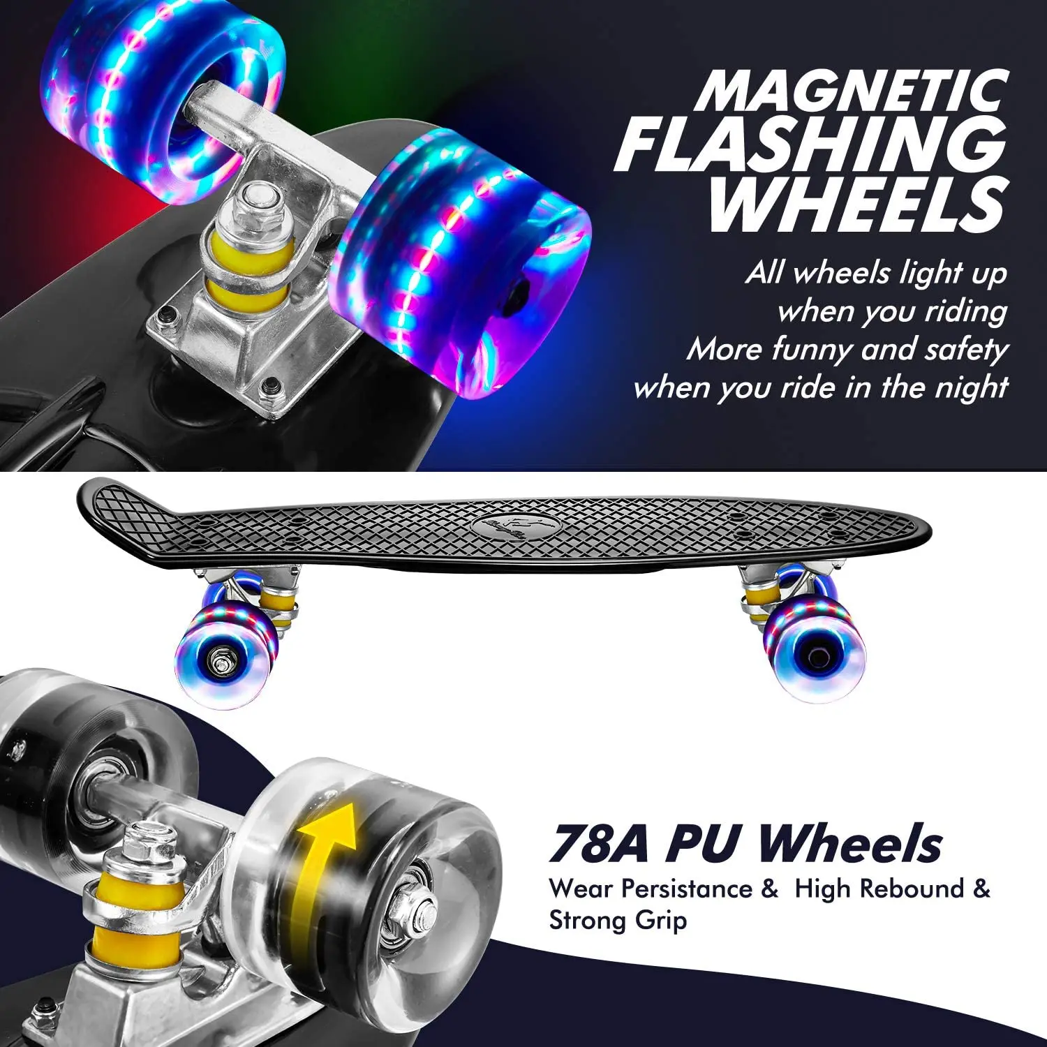 Jusenda Skateboard 22In Mini Cruiser Penny Board Per Bambini Pastello Longboard Fish Skate Board Ruote Lampeggianti Banana Skateboard