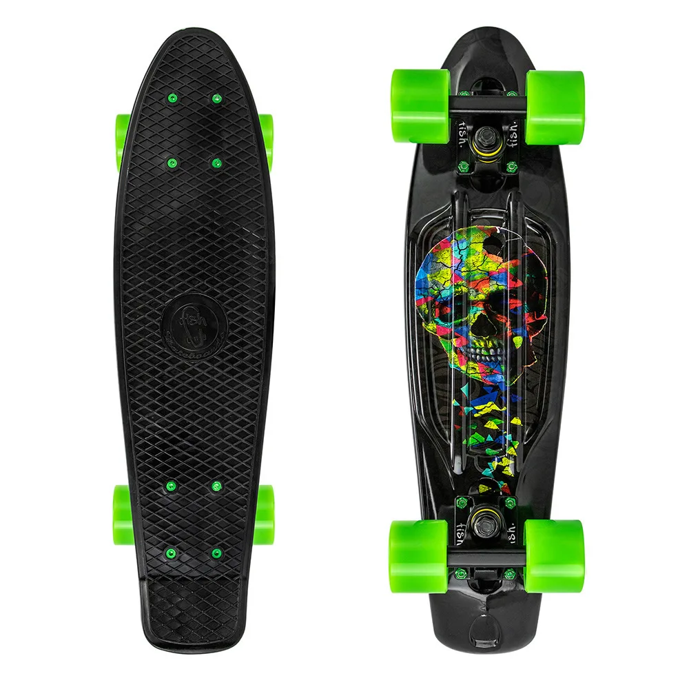 Skateboard Di Pesce Da 22 Pollici Nero Verde Single Rocker Penny Board Quality Pu Plastic Highway Brush Street Adult Skateboard Scooter