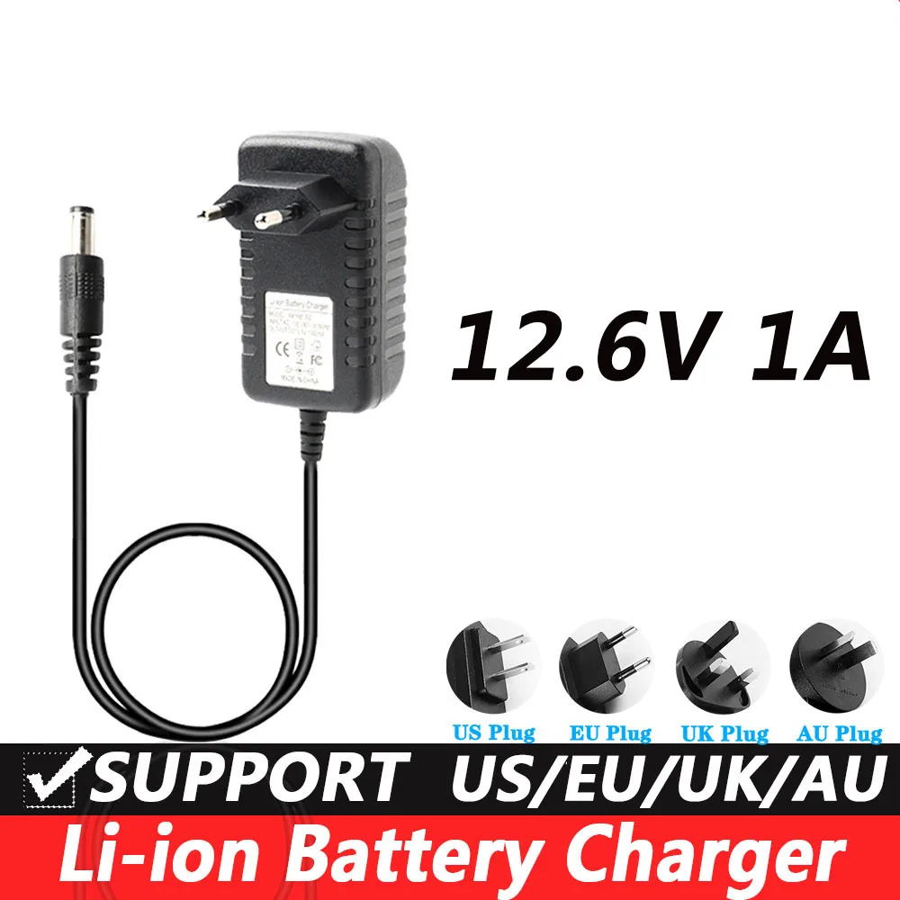 Caricabatteria Al Litio 12.6V 1A 18650 Caricabatteria Intelligente 5.5Mm X 2.1Mm Dc Uk Plug Au Plug Caricabatteria Per Bici Elettrica 12V