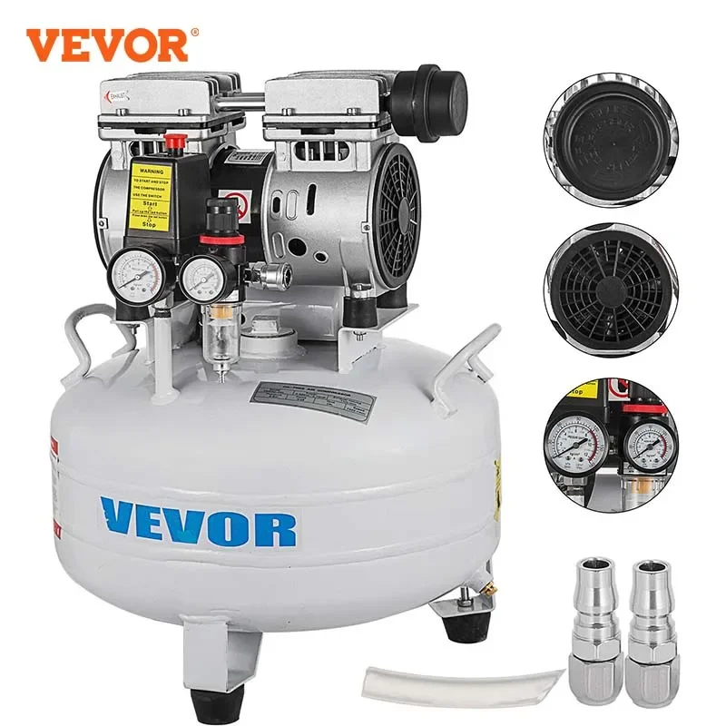 Compressore D'Aria Vevor Compressore Senza Olio A Basso Rumore 5.5 Galloni Ultra Silenzioso Senza Olio 25L Serbatoio Compressore D'Aria Silenzioso 550