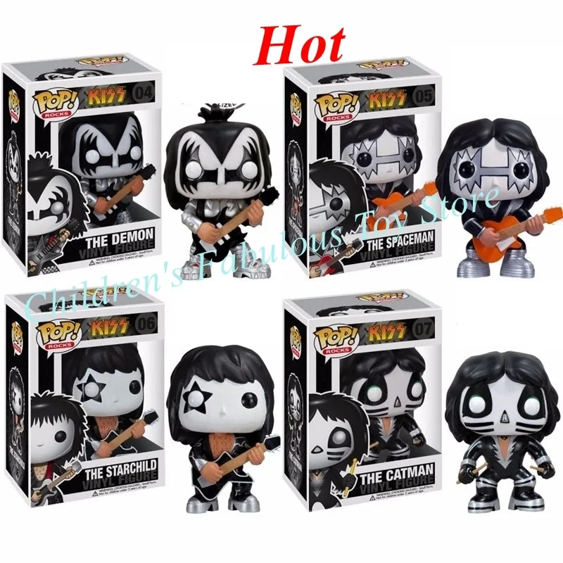 Funko Pop Rocks Kiss The Demon #04 Spaceman #05 Starchild #06 Catman #07 Action Figure Model Collection Toys For Kids