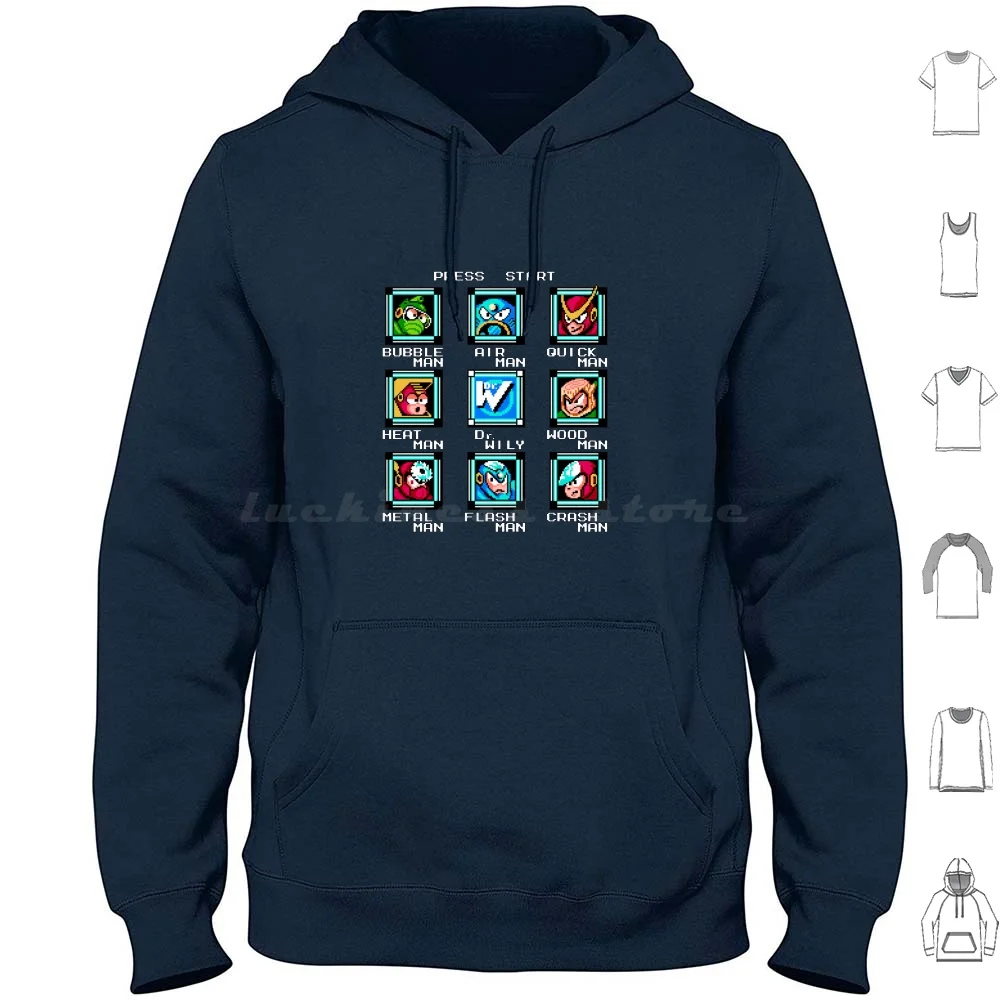 Megaman 2 Stage Select Felpe Con Cappuccio Manica Lunga Megaman 2 Stage Select Megaman 2 Rockman 2 Rockman Megaman Mega Man Megaman
