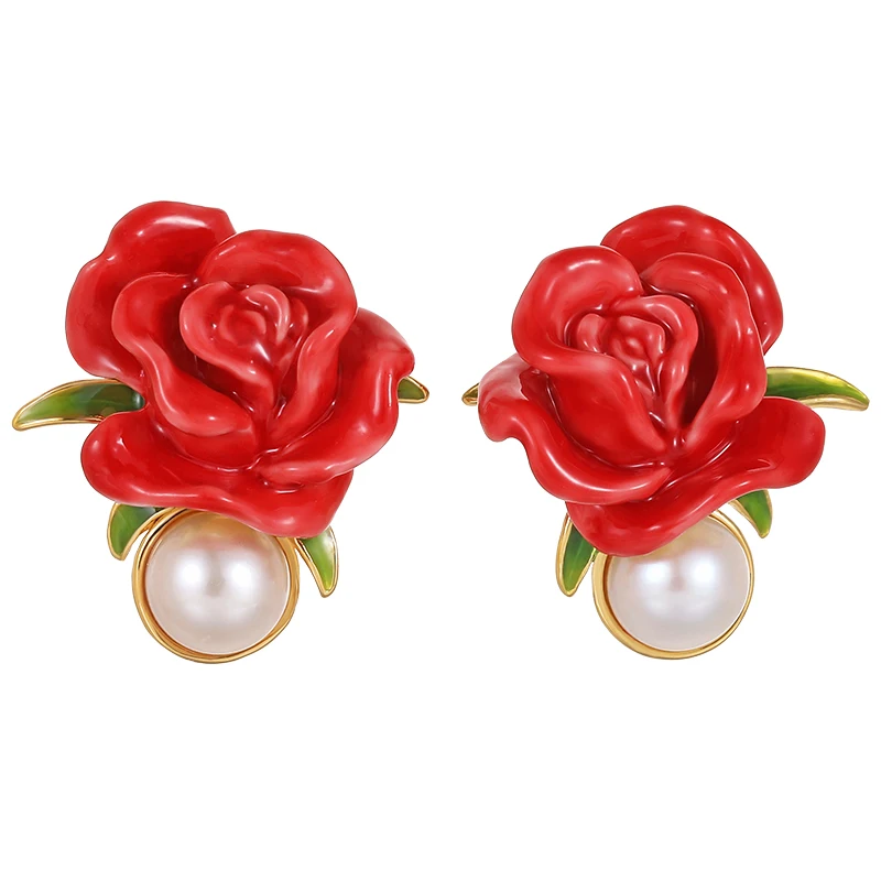 Succose Grape Red Rose Orecchini Di Perle Per Le Donne 925 Silver Pin Gioielli Eleganti Fidanzamento Accessori Da Sposa Regalo Di Compleanno