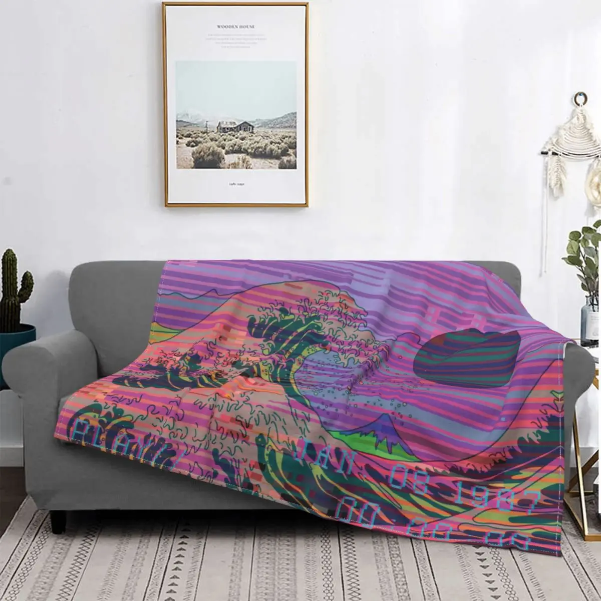 Psichedelico Kanagawa Surfen Gestrickte Decken Flanell Japanischen Mount Fuji Warme Werfen Decken Fuir Schlafzimmer Sofa Schlafzim