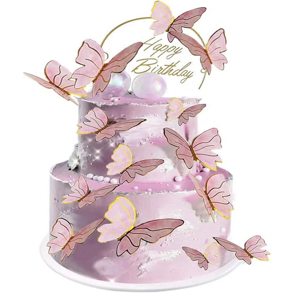 Fai Da Te Stampaggio Oro Rosa Farfalla Cake Toppers Buon Compleanno Torta Decorazione Festa Di Nozze Decor Doccia Dessert Forniture Da Forno