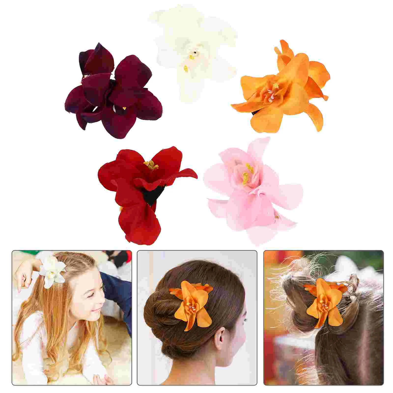5Pcs Hawaiian Plumeria Flower Clips Hibiscus Plumeria Hairpin Orchid Flower Hair Barrettes Beach Party Decoration ( )