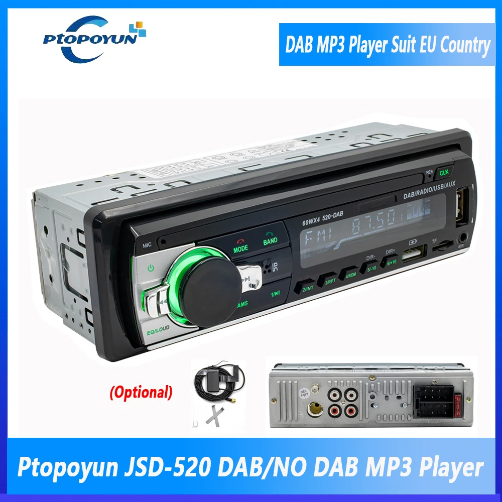 Ptopoyun Dab Radio Dab + Car Mp3 Multimedia Player Jsd-520 Rds Am Fm Audio Stereo Ricevitore 12V In-Dash 1Din Bluetooth Autoradio