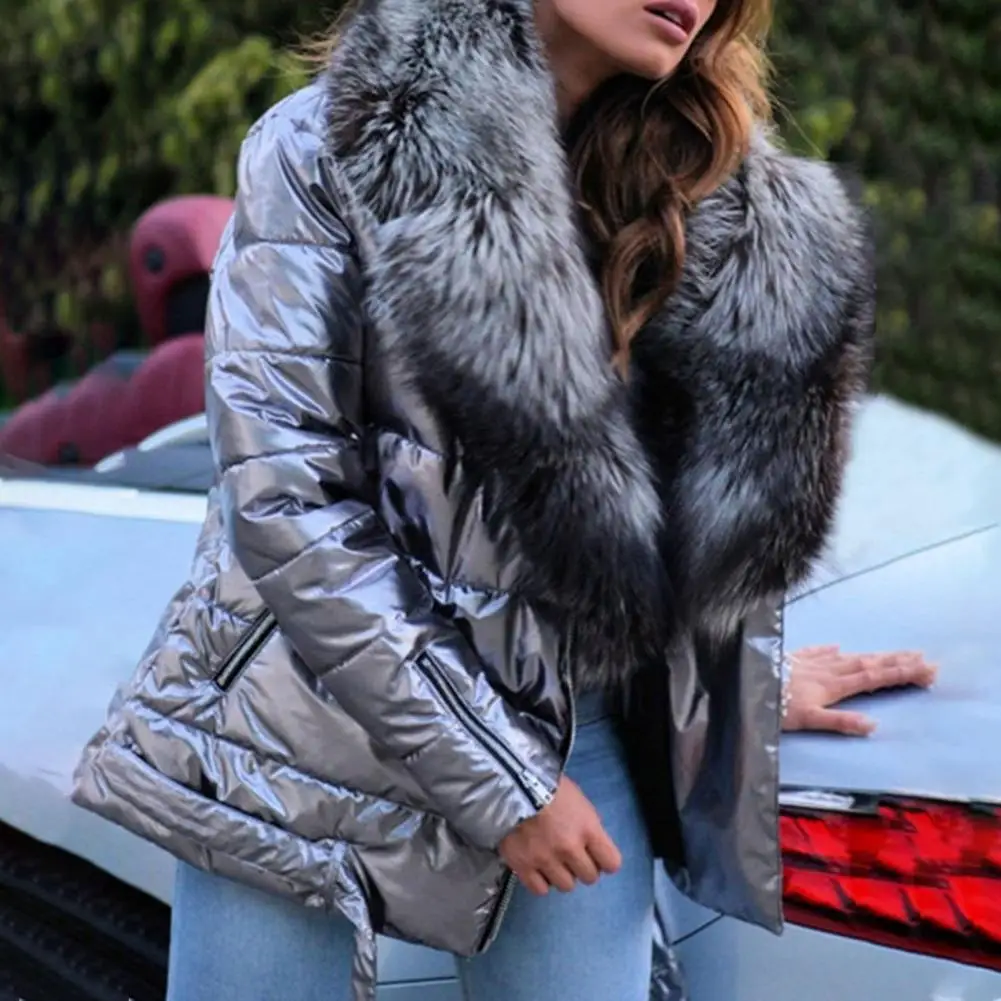 Skin-Touch Fashion Thermal Faux Fur Collar Women Puffer Jacket Soft Texture Winter Jacket Slim Capispalla