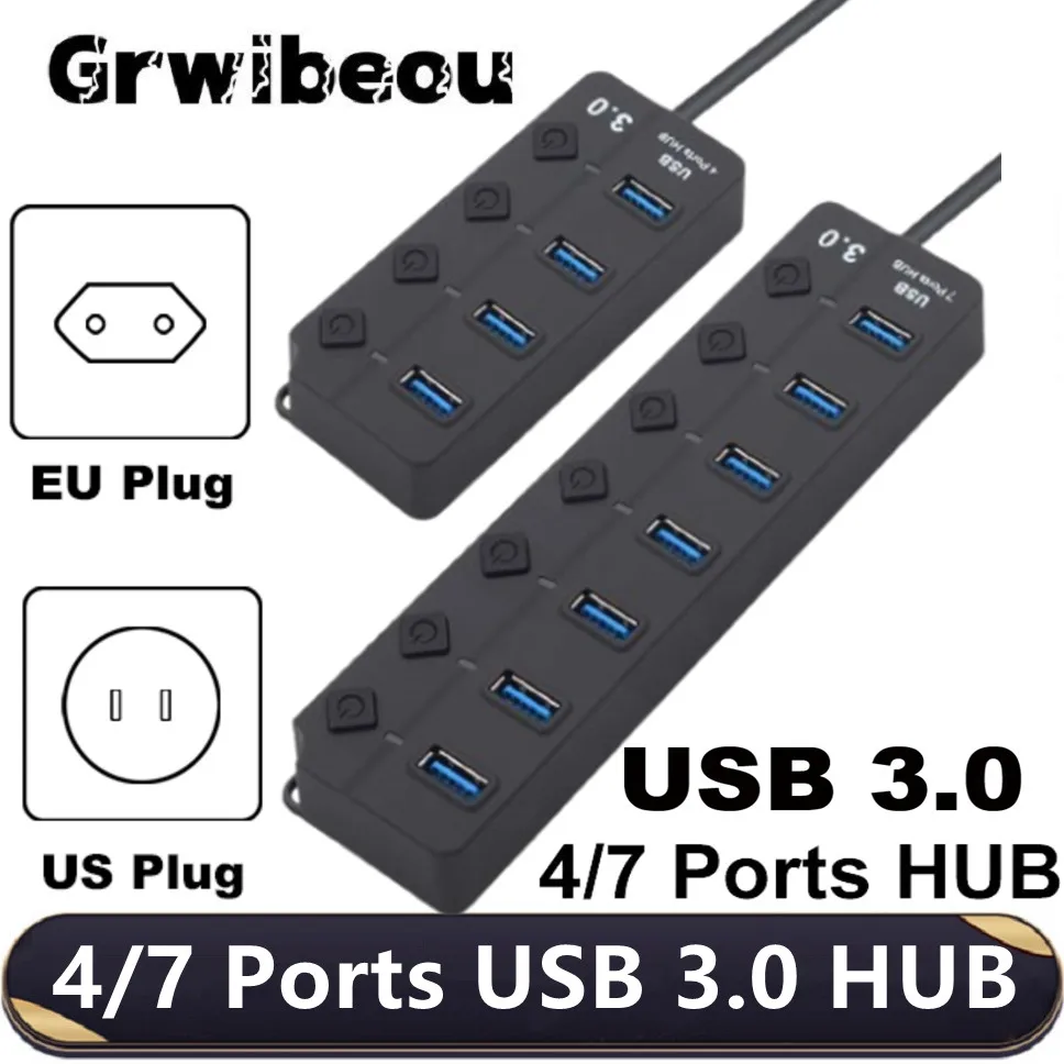 Hub Usb 3.0 4/7 Porta Hub Splitter Multi Usb Hub Usb 3.0 2.0 Espansore Multiplo Usb Con Docking Station Adattatore Hub Interruttore Di Alimentazione