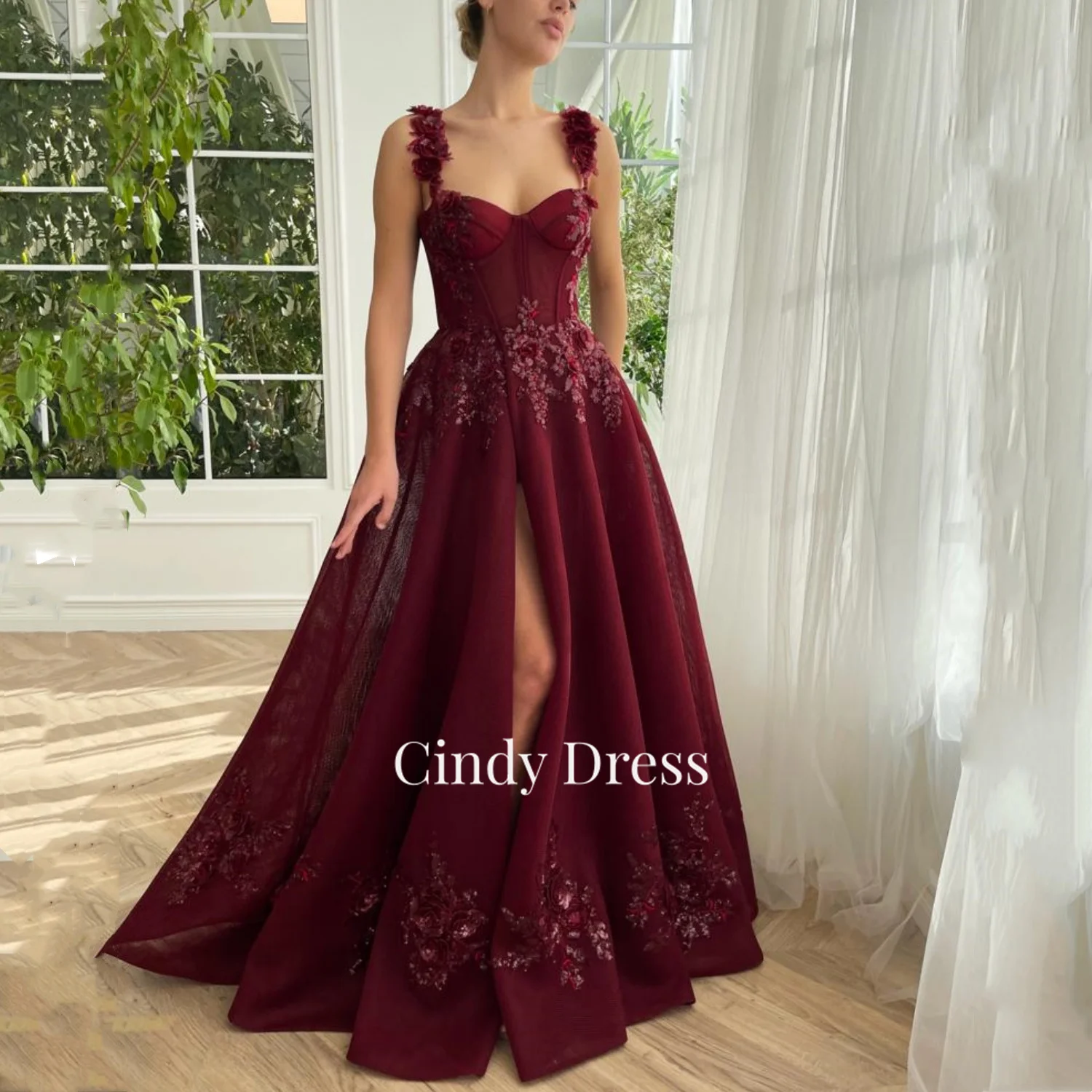 Cindy Borgogna Appliqué A-Line Sweetheart Ricamo Abiti In Offerta Liquidazione Prom Dress Luxury Woman Evening Women'S Party