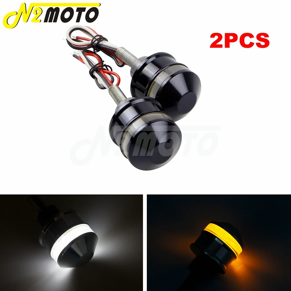 Universale Del Motociclo 25 Millimetri Bar End Blinkers Indicatori Di Direzione Indicatori Luce 1 "Manubrio Bianco/Giallo Lampada Per Harley Cafe Race