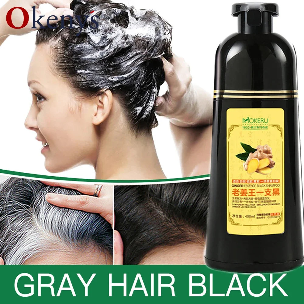Mokeru 1Pc Ginger Shampoo Herbal Non Allergico Natural Fast Blacking Grey Hair Dye Black Shampoo Dye Per La Colorazione Dei Capelli Bianchi