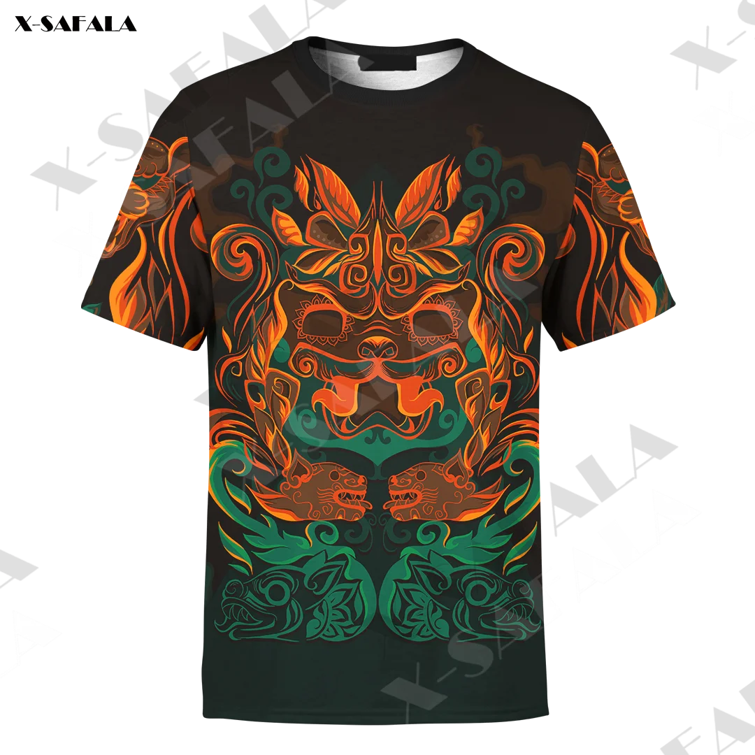 Jaguar Mask Maya Aztec Mexican Mural Art 3D Print T-Shirt Top Tees Manica Corta Casual Fibra Di Latte Cotone Oversize Stretto