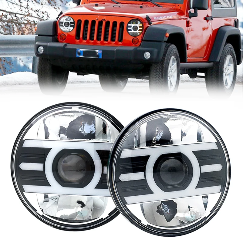 2Pcs 7 Pollici Led Headlight H4 Hi Low Per Jeep Wrangler Unlimited Jk 7 "Drl Angle Eyes Led Proiettore Faro