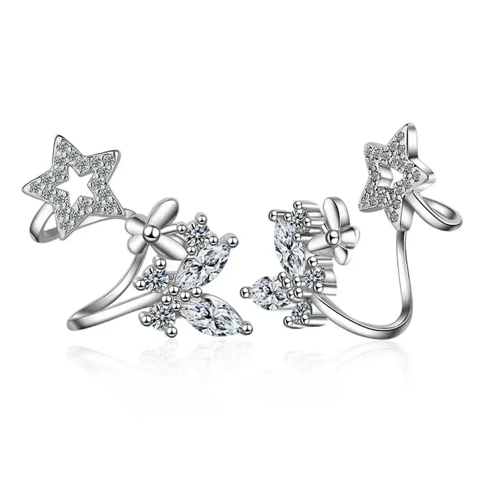 New Hot Specials Style Butterfly And Stars Combination 925 Sterling Silver & Rose Gold Clip Per Orecchio Traforato Vintage Punk Style