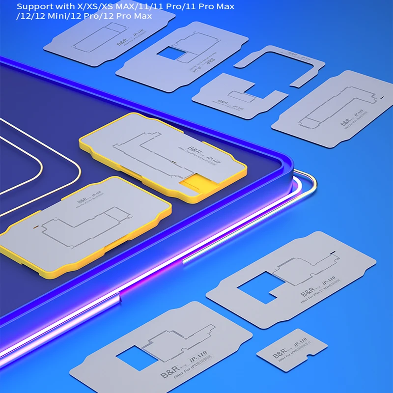10 In 1 Bga Reballing Stencil Platform Per Iphone X Xs Max 11 12 Pro Max Rf Logic Board Strato Intermedio Piantare Tin Template Plate