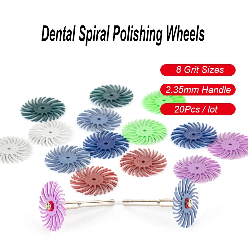 20 Pz Dental Rubber Polisher Wheel 80 ~ 2500 Grana Dente Lucidatura A Spirale Disco Diamantato 25Mm Odontoiatria Resina Composita Mandrino Frese