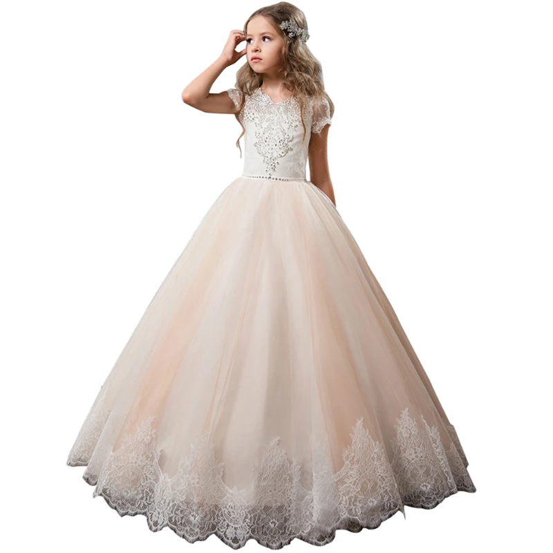 Champagne Flower Girl Dress Kids Ball Gown Fantasia Infantil Vestidos De Primera Comunion Abiti Da Prima Comunione Per Ragazze