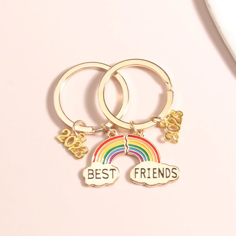 1Set(2 Pezzi) Portachiavi Best Friends 2022 Portachiavi Arcobaleno Jigsaw Puzzle Portachiavi Regali Di Amicizia Per Donna Uomo Gioielli Fatti A Mano