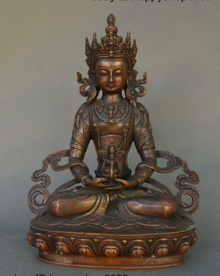 Tibet Buddismo Bronzo Amitayus Longevità Dea Avalokiteshvara Statua Di 12 Pollici
