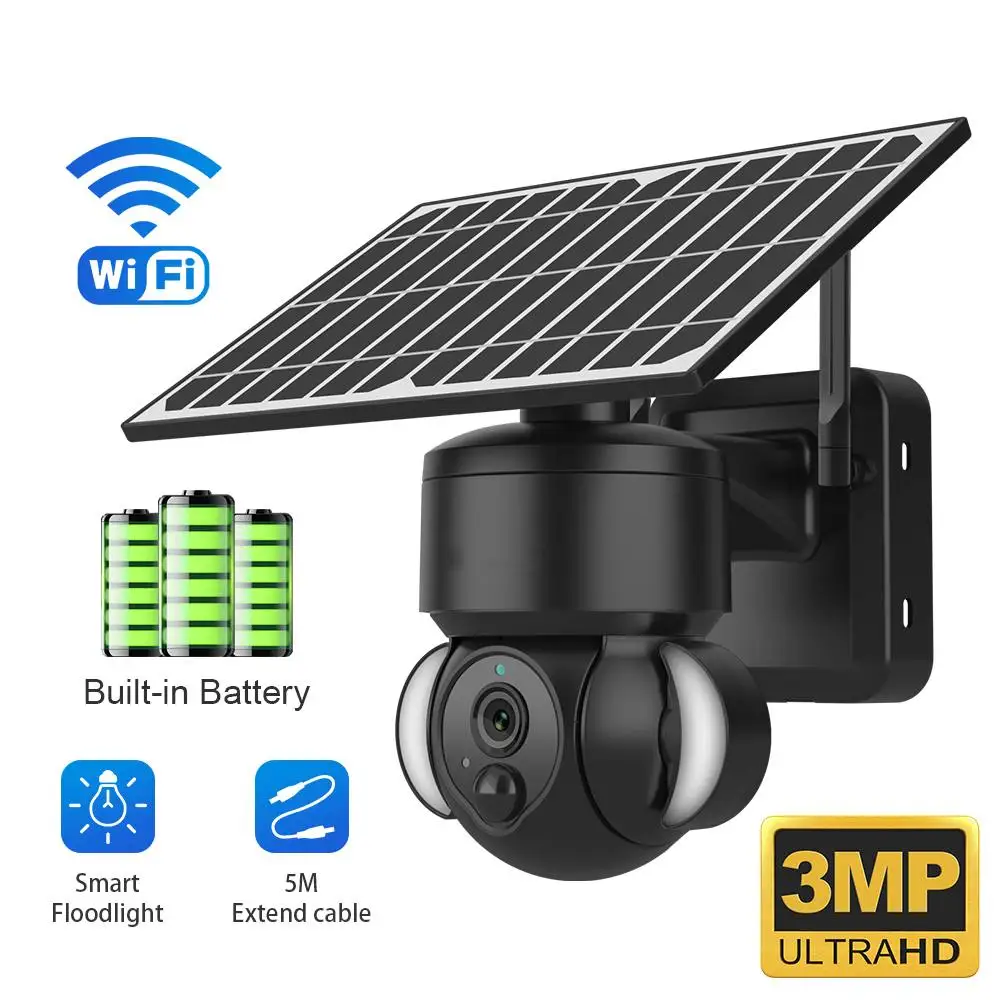 Smart Wifi Solar Floodlight Camera Outdoor 3Mp Hd Surveillance Cam Motion Detection Visione Notturna A Colori Audio Bidirezionale Ip6