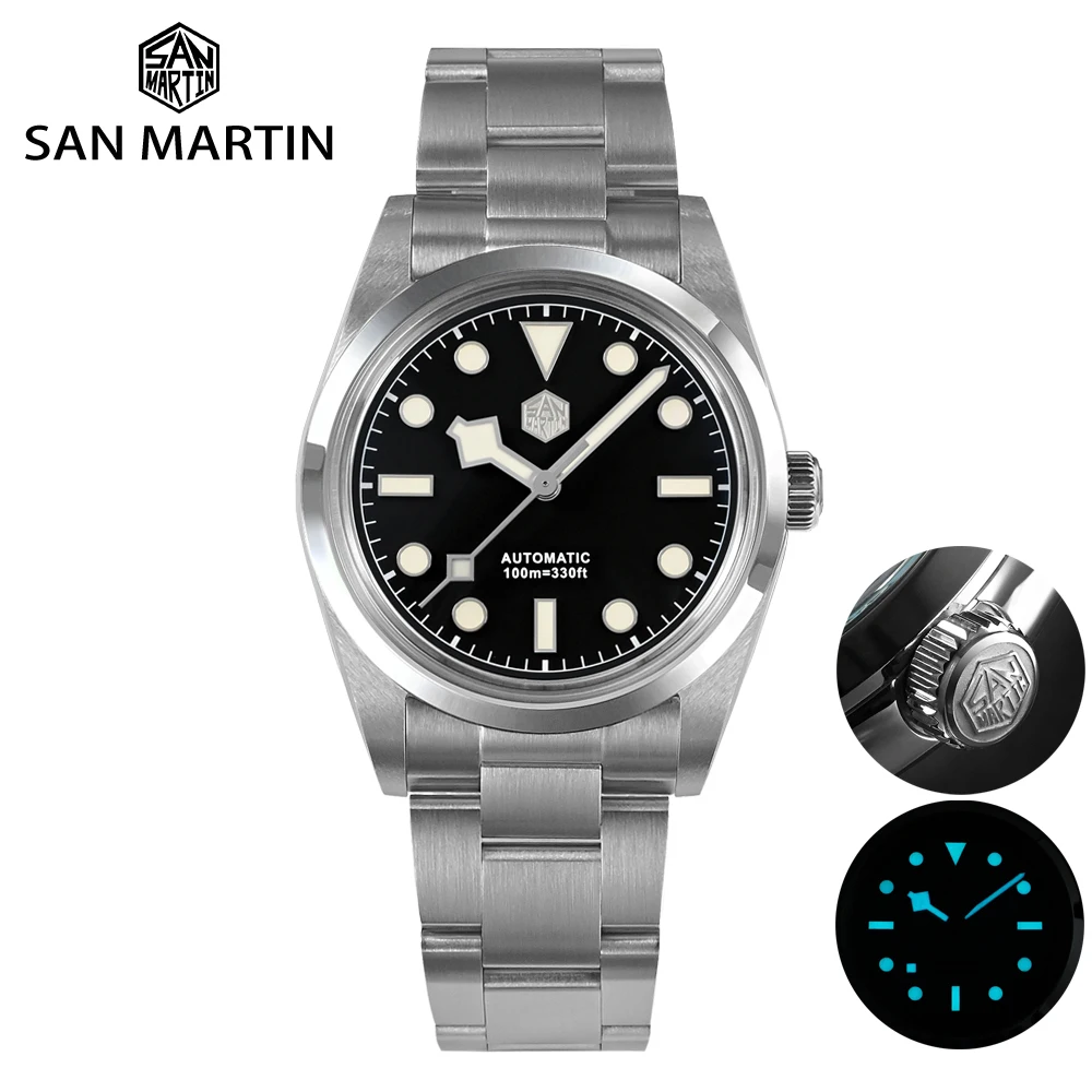 San Martin Orologio Da Uomo Di Lusso 36Mm Bb36 Mani Fiocco Di Neve Esplora Serie Orologi Sportivi Pt5000 Meccanico Automatico 10Bar Bgw-9 Lume
