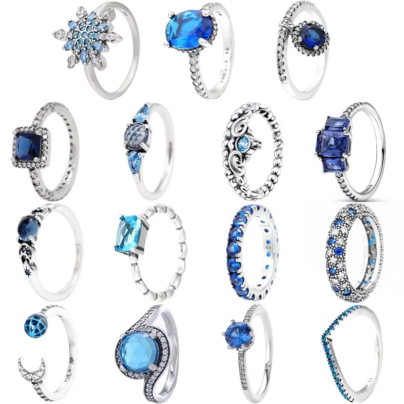 Blue Earth And Moon Timeless Elegance Crown Snowflake Halo Ring 925 Sterling Silver Ring For Women Original Fashion Diy Jewelry