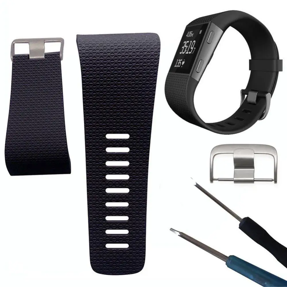 Soft Silicone Replacement Watch Band Strap With Buckle Tool For Fitbit Surge