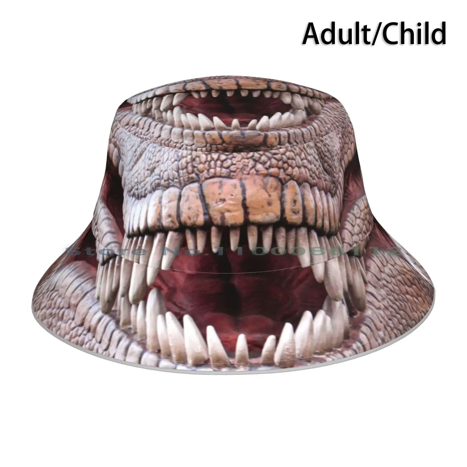 Dinosaur T Rex Face Bucket Hat Sun Cap Dinosaur Tyrannosaurus T Rex Raptor Reptile Scary Big Teeth Mouth Portrait Halloween