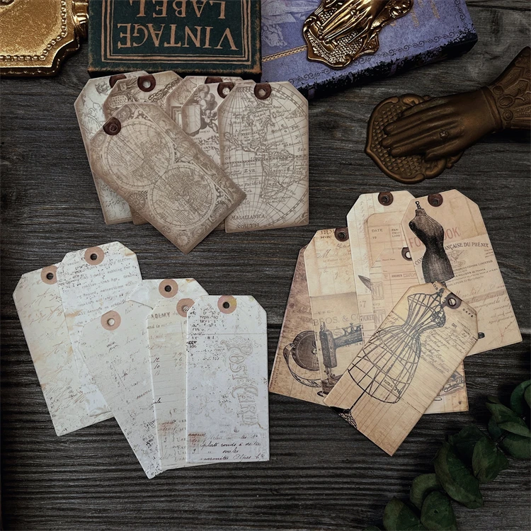 6Pcs Junk Journal Vintage English Map Tag Card Tn Diy Scrapbooking Collage Gift Decoration Material
