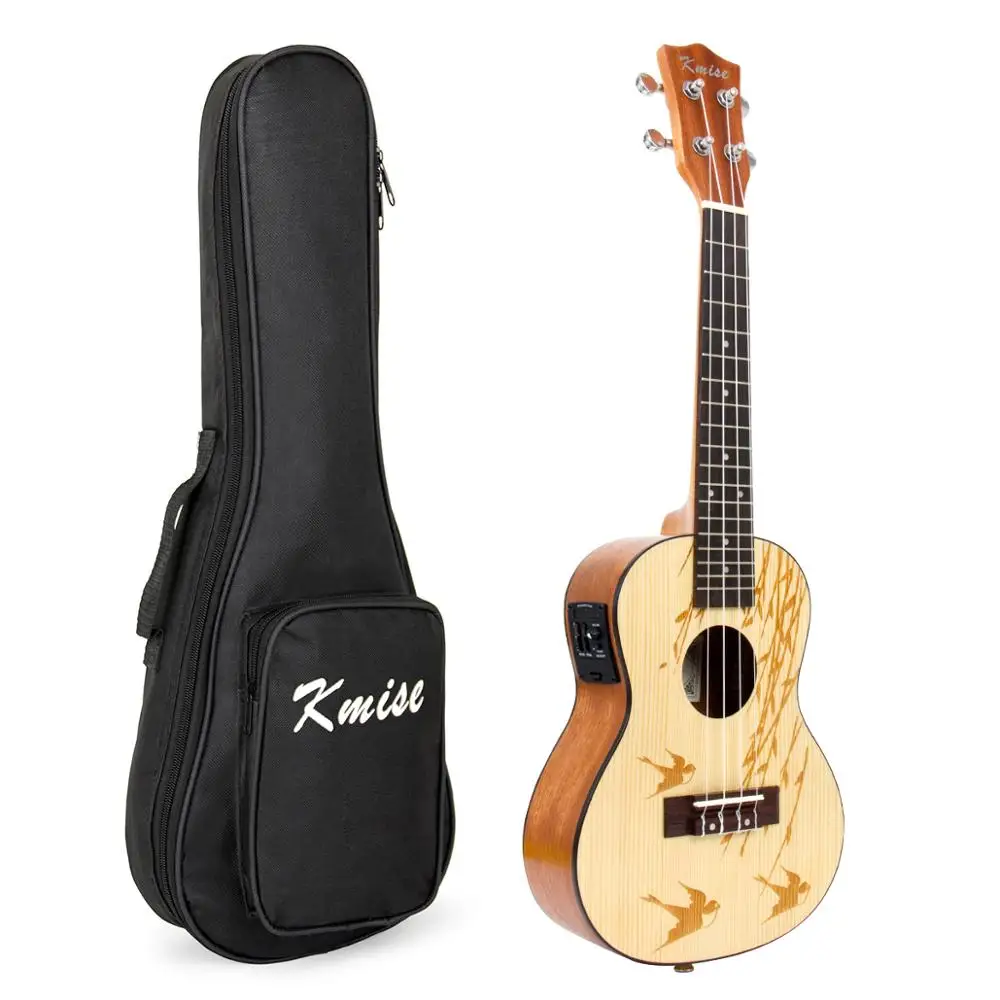 Kmise Ukelele Concert Ukulele 23 Pollici 4 Corde Hawaii Guitar Electric Acoustic Solid Abete Top Con Motivo A Rondine E Salice