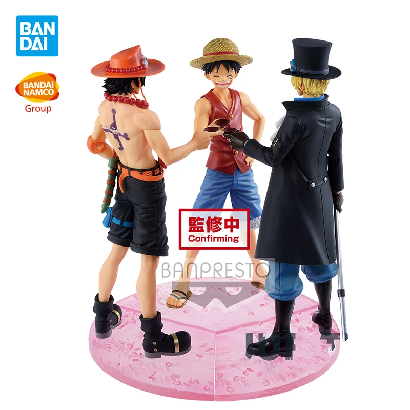 Bandai Banpresto One Piece Magazine Sp Anime Figurals Rufy Ace Sabo Knot Wine Action Figure Toys Model Brinquedos