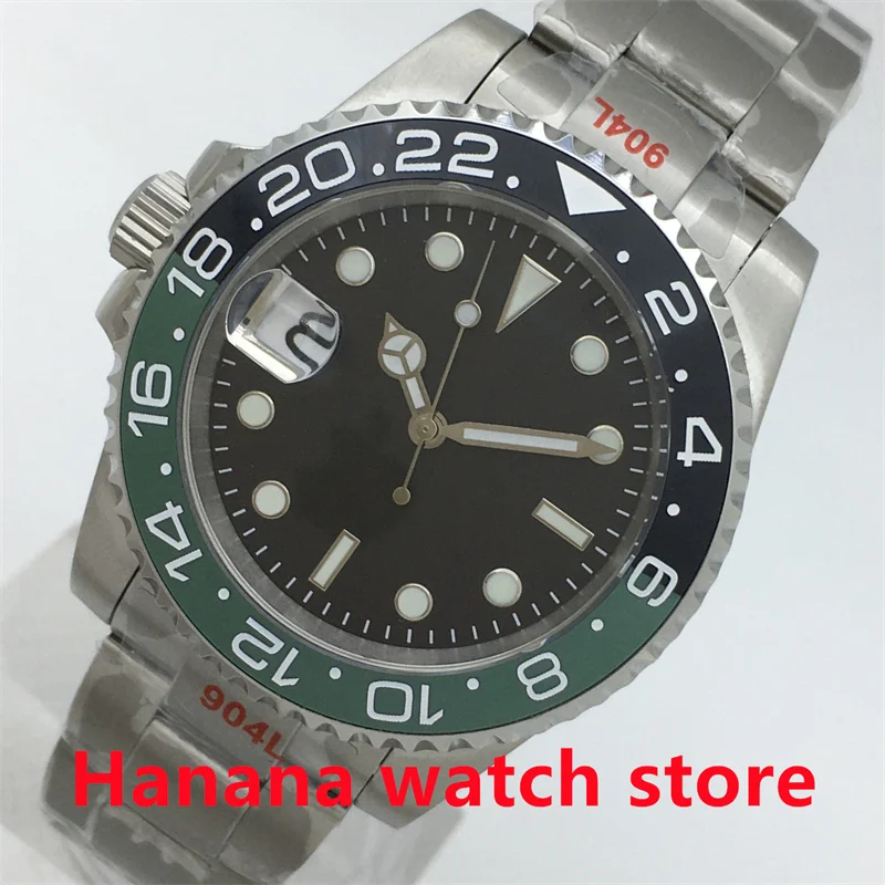 Bliger Japan Nh35 Movement 40Mm Orologio Da Uomo Moda Mancino Vetro Zaffiro Quadrante Nero Luminoso 9 O 'Clock Date Oyster Strap