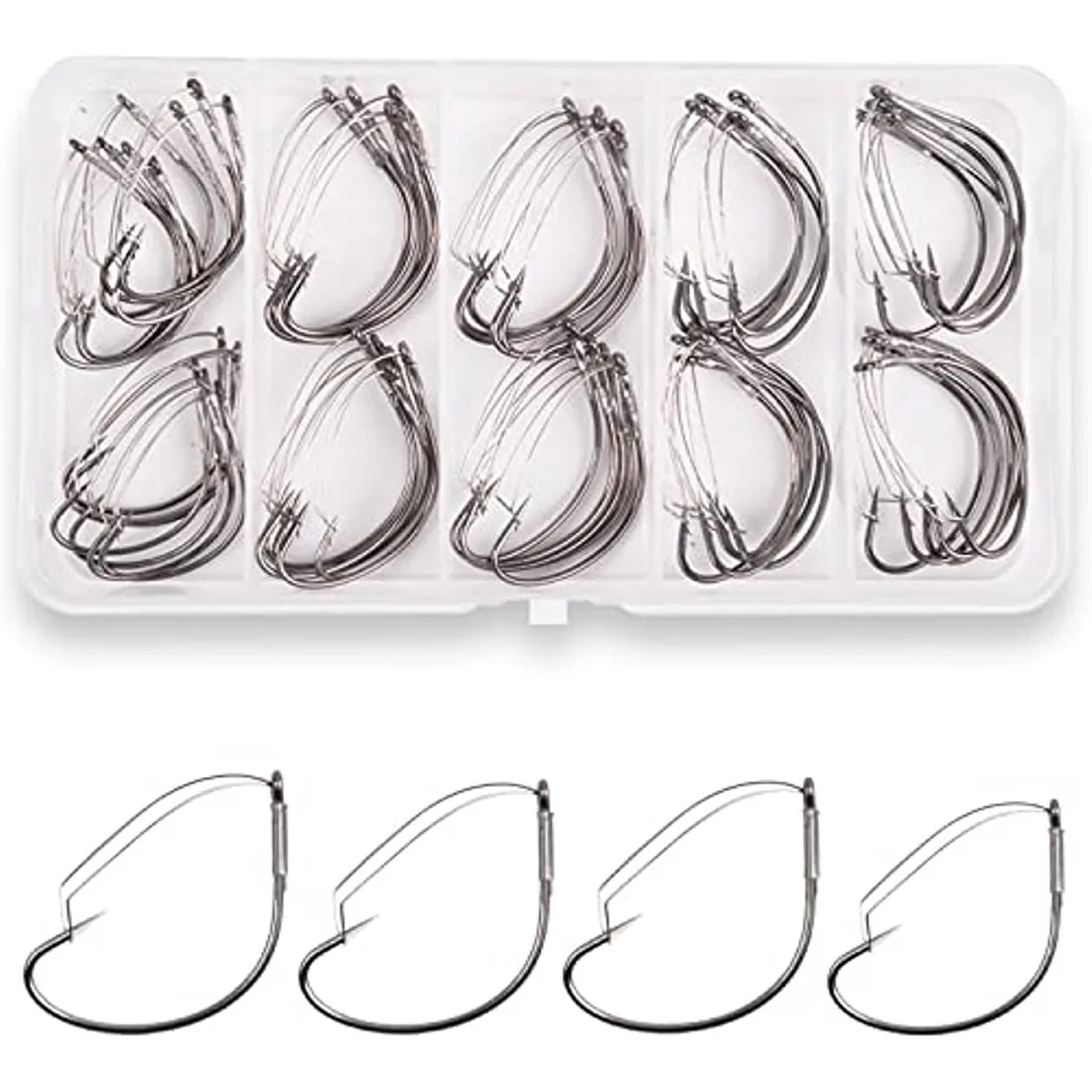 55Pcs Weedless Wacky Worm Hooks Wacky Rig Ami Da Pesca Wide Gap Weedless Neko Ami Per Bass Trout Fishing 4 #-1/0
