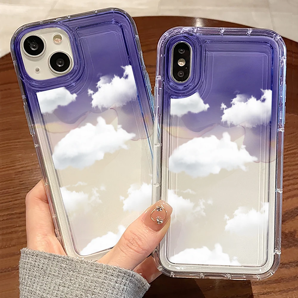 Custodia Per Nuvole Bianche Per Iphone 14 13 12 Mini Cover Antiurto Per Iphone 11 Pro Max Purple Halo Dyeing Clear Soft Tpu Capinha