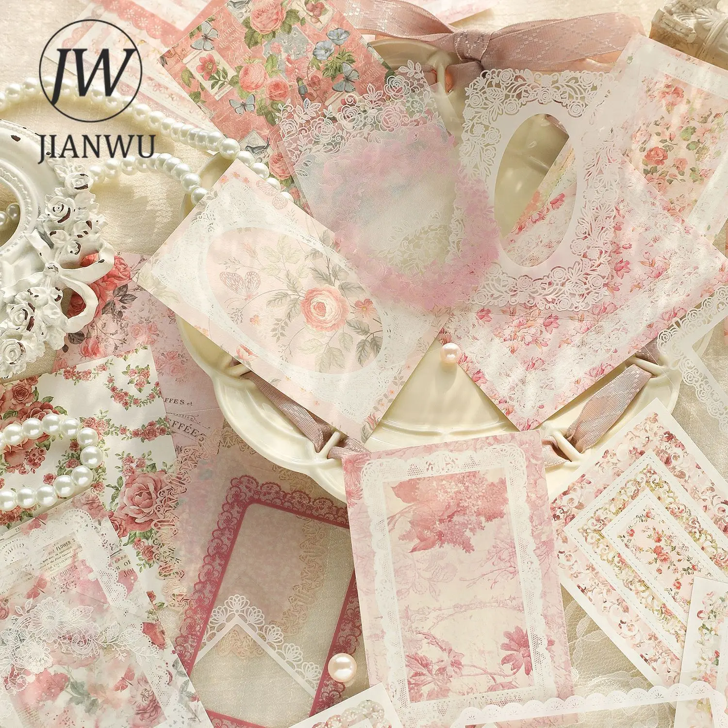 Jianwu 25 Fogli Lace Flower Island Series Vintage Lace Hollow Decor Materiale Carta Creative Diy Journal Collage Cancelleria