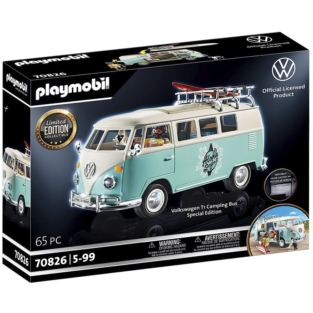 Playmobil 70826 Volkswagen T1 Camping Bus-Edizione Limitata, Clic, Famobil, Originale, Giocattoli Per Bambini, Giochi Per Ragazze, Regali Originali, C