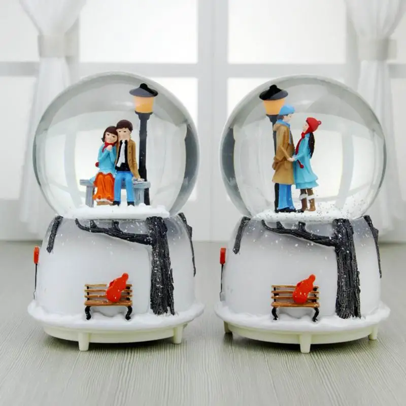 Snow Globe Music Box Coppia Crystal Ball Music Box Sky City Music Crystal Ball Regalo Con Luci Colorate E Fiocchi Di Neve Automatici