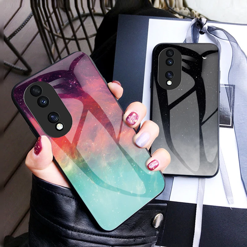 Custodia Per Telefono In Vetro Verniciato Di Lusso Per Huawei Honor 80 70 60 50 Pro 20I 20 S10I X40I X30I 9X Custodia Protettiva Starry Sky Tpu Funda