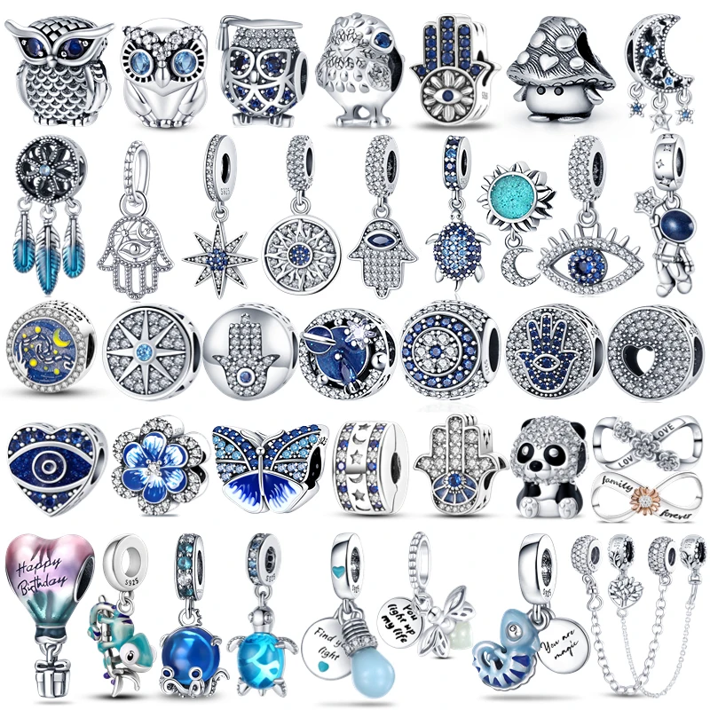 925 Sterling Silver Firefly Charms Evil Eye Hot Air Balloon Blue Charms Fit Pandora Braccialetto Originale Perline Per La Creazione Di Gioielli