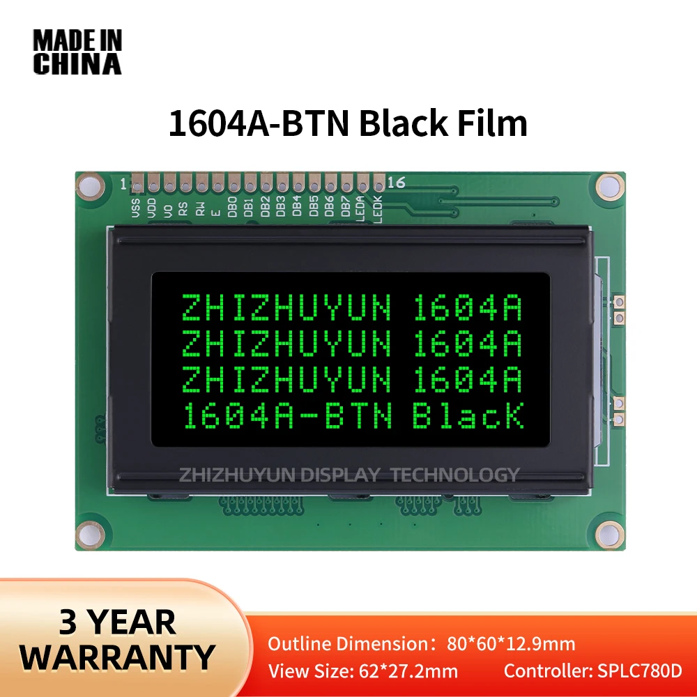 1604A Schermo Lcd Btn Pellicola Nera Testo Verde Modulo Lcd Multilingue Schermo Lcd Ad Alta Luminosità