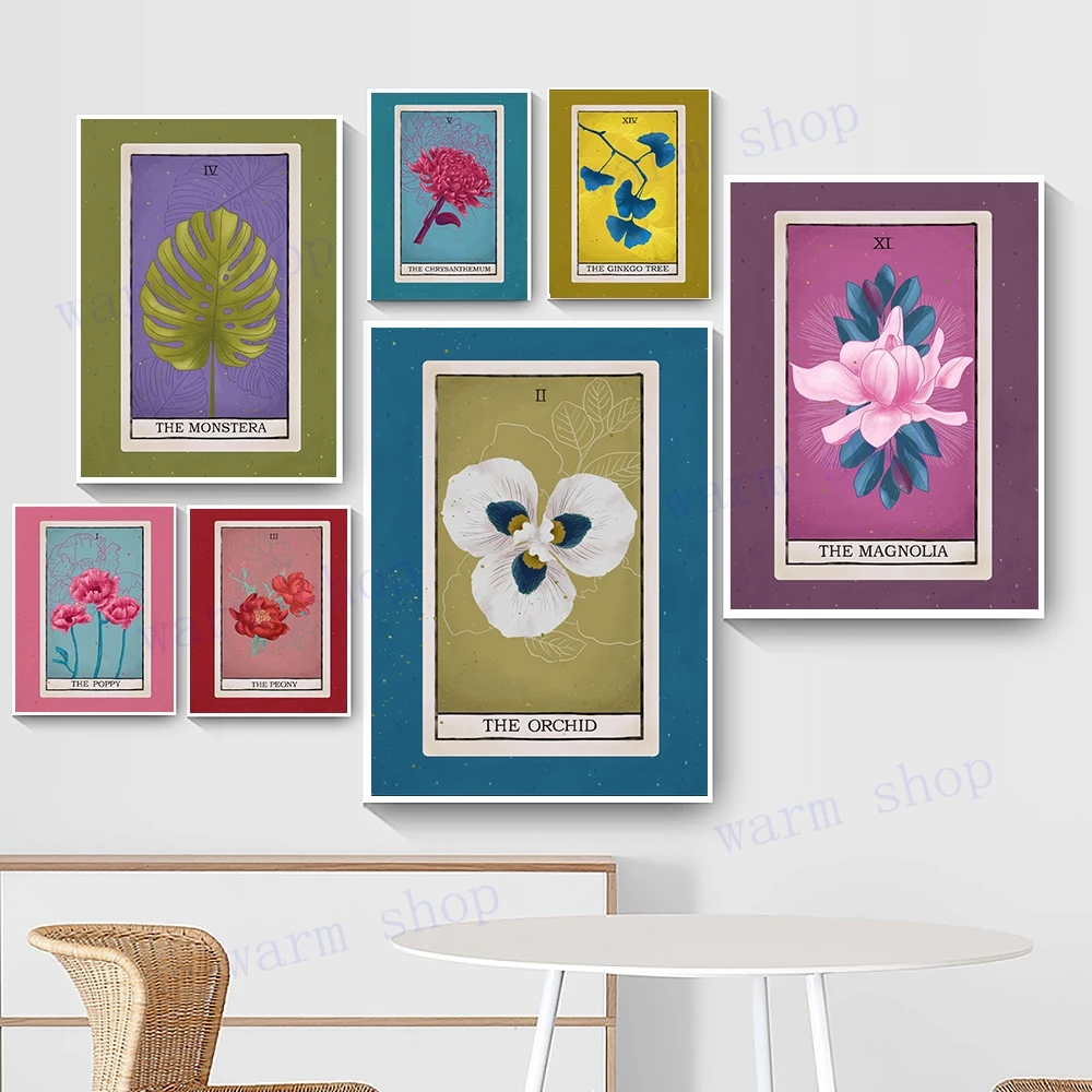 Carta Dei Tarocchi Floreali Poster Botanico Astratto Monstera Magnolia Poppy Peony Vintage Canvas Painting Art Picture Nordic Home Decor