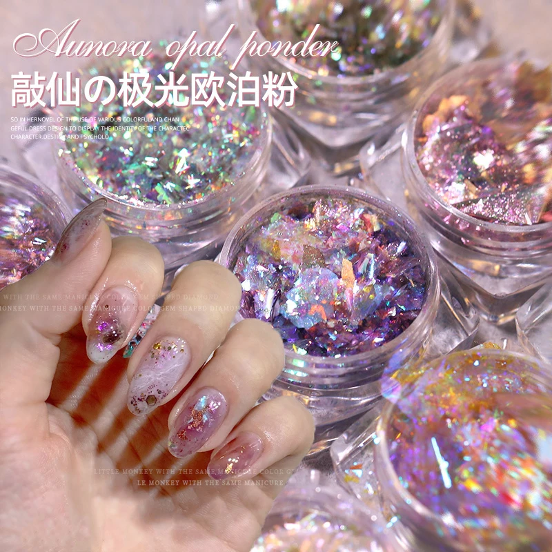 1 Scatola Irregolare Aurora Nail Glitter Opal Powder Gradient Symphony Polarized Acquerello Stars Mirror Mica Powder Nail Decoration