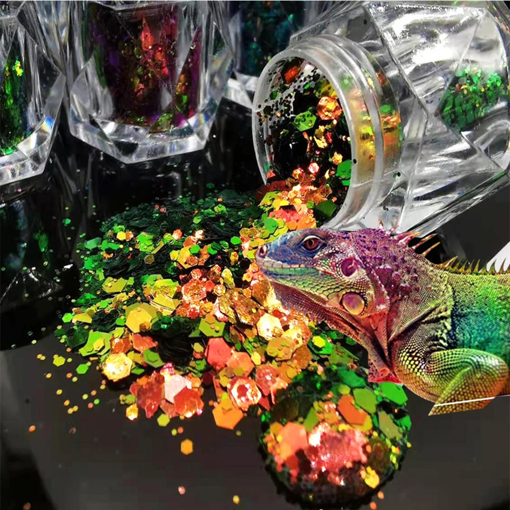 1Jar Nail Art Chameleon Paillettes Laser Flash Hologram Glitters, Paillettes Esagonali Laser Aurora Nail Color Per La Decorazione Di Nail Art