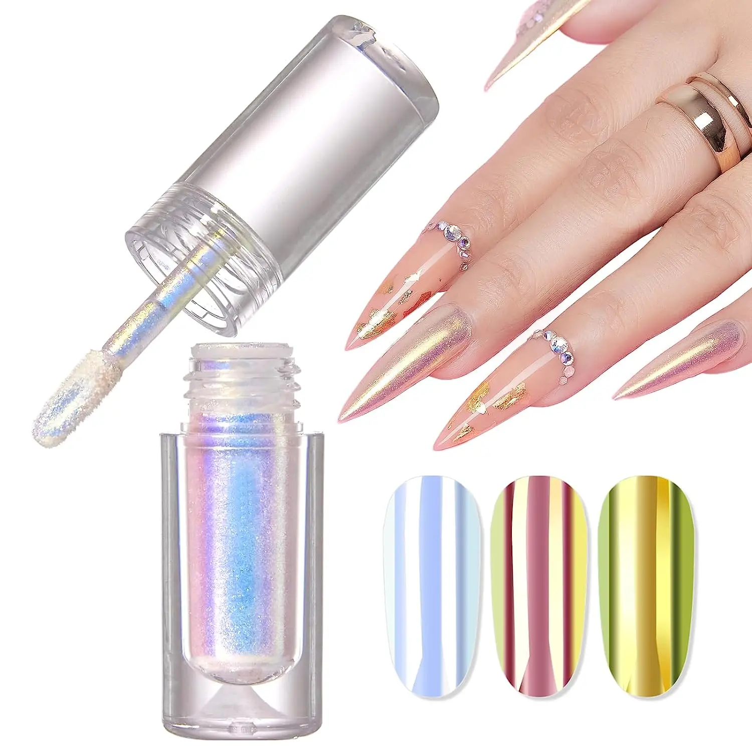 Makart Mermaid Nail Chrome Liquid, Sunlit Aurora Nail Chrome Liquid, Effetto Specchio Iridescente Pearl Chameleon Nail Chrome