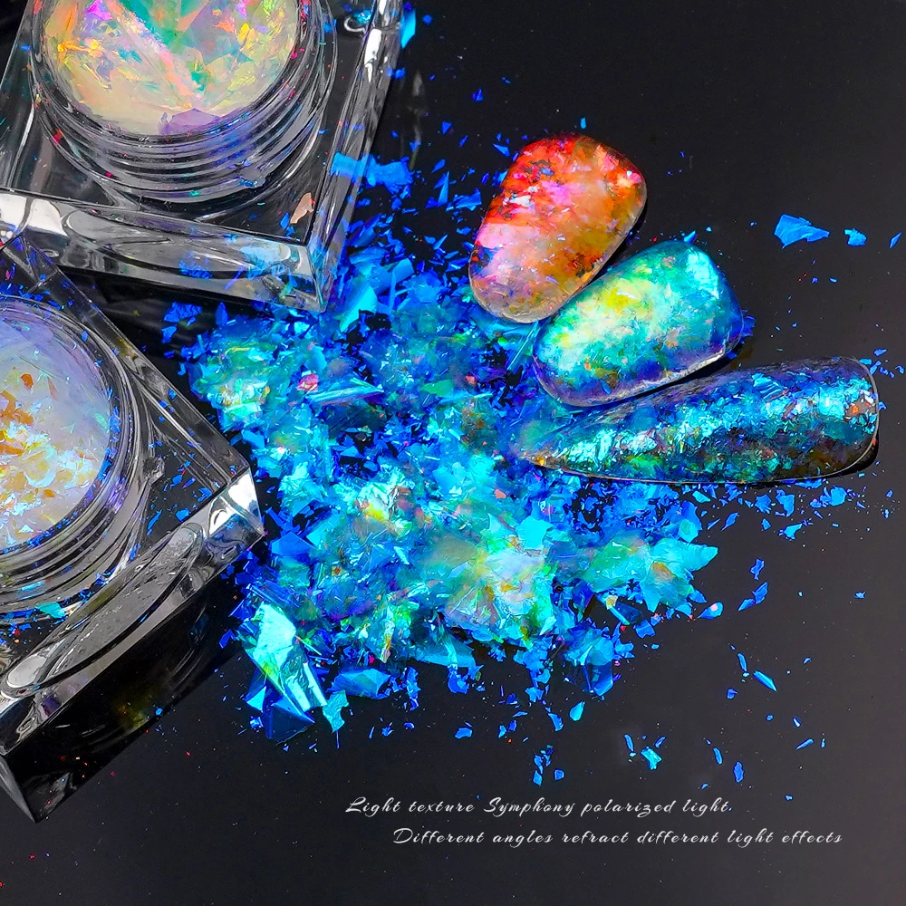 1 Bottiglia Aurora Crystal Opal Powder Fiocchi Irregolari Per Unghie Professional Crystal Opal Chrome Nail Powder Paillettes Iridescenti # #