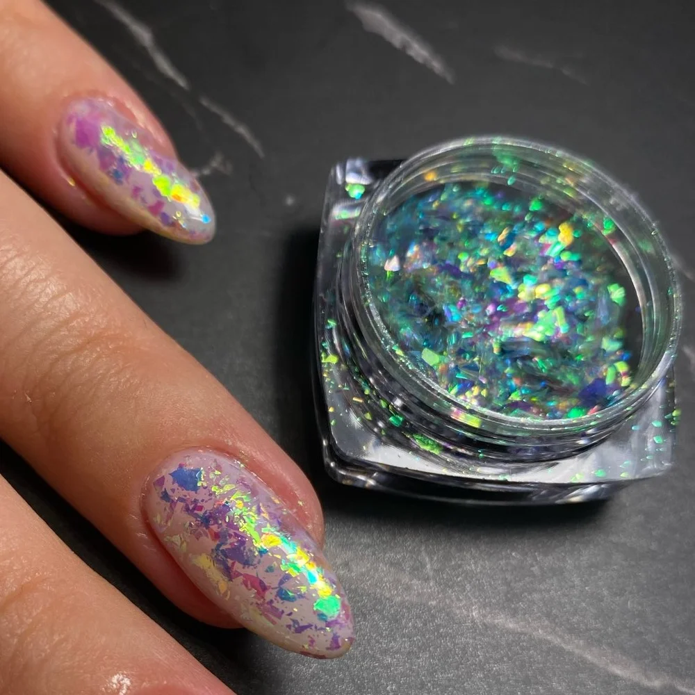 Opal Flakes Polvere Per Unghie Aurora Glitter Paillettes Olografiche Sparkly Gradient Symphony Polarized Flakes Broccato Manicure * Net 0.1G