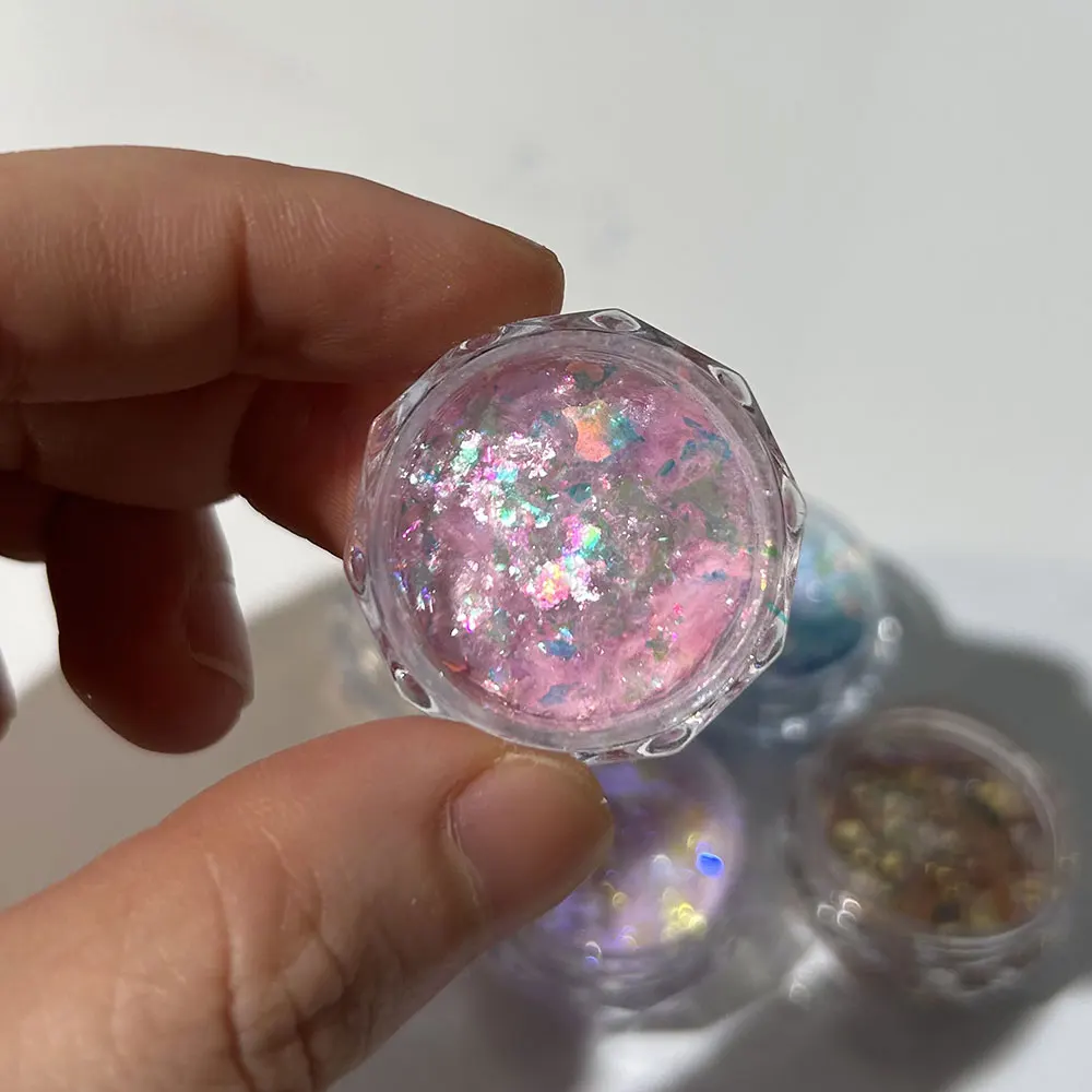 1 Barattolo Pink Unicorn Aurora Opal Nail Glitter Powder Crystal Chameleon Flakes Dreamy Nail Paillettes Powder Mirror Aurora Opal Powder