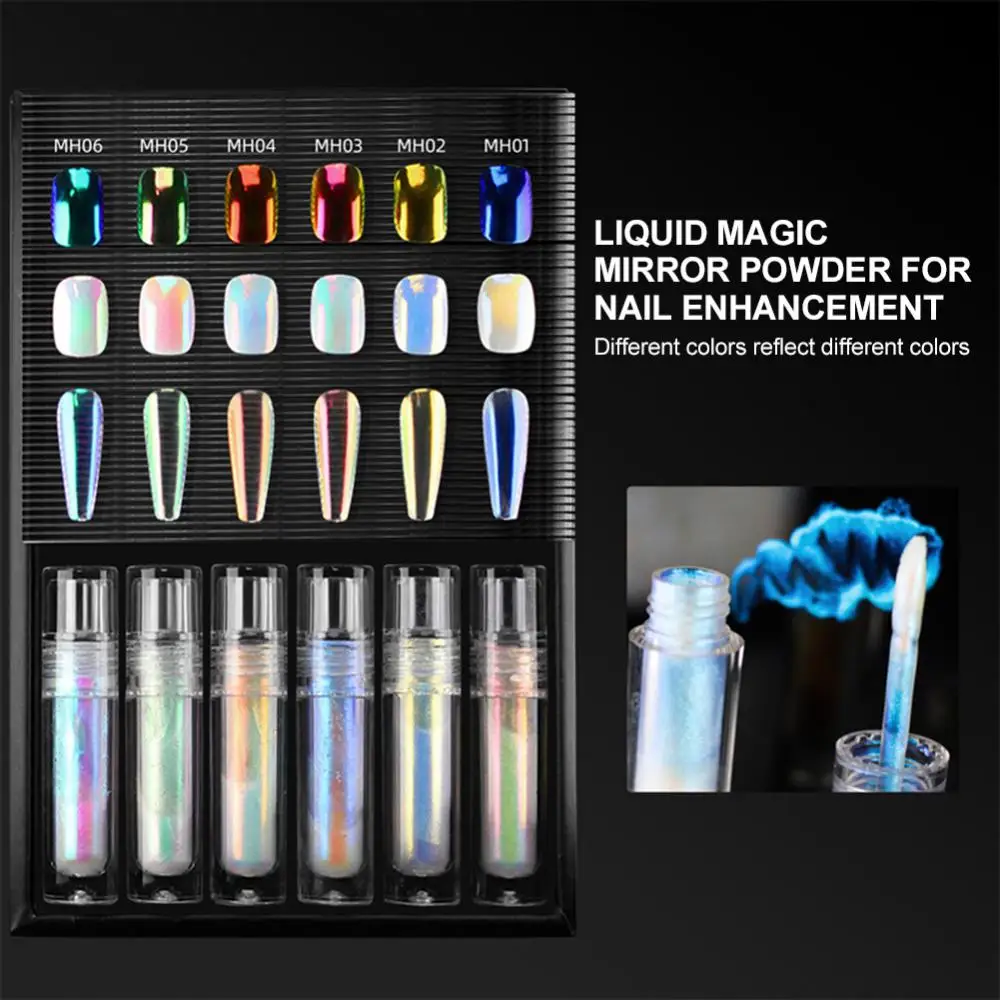 Magic Chrome Liquid No Dust Aurora Powder Chrome Metallic Mirror Effect Nail Gel Polish Lacca Vernice Semi Permanente